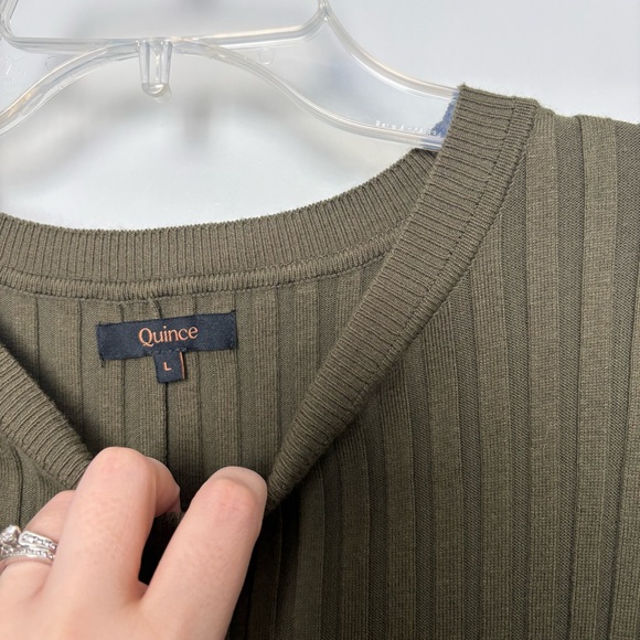 Quince Cotton Cashmere Ribbed Long Sleeve Crew Midi Dress in Olive - Picture 3 of 9